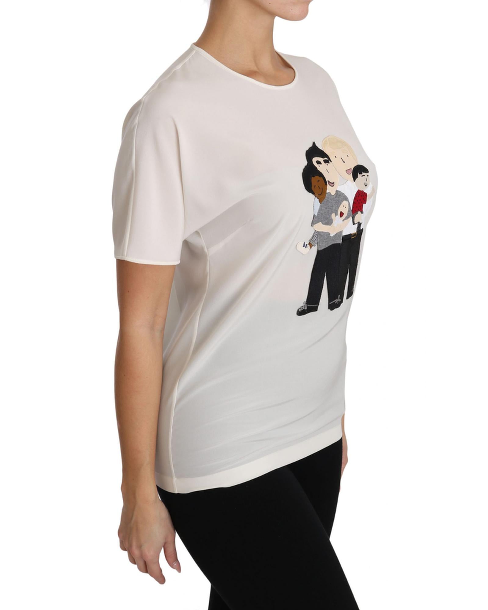 DOLCE &amp; GABBANA Figure Family Silk T-Shirt 38 IT Women