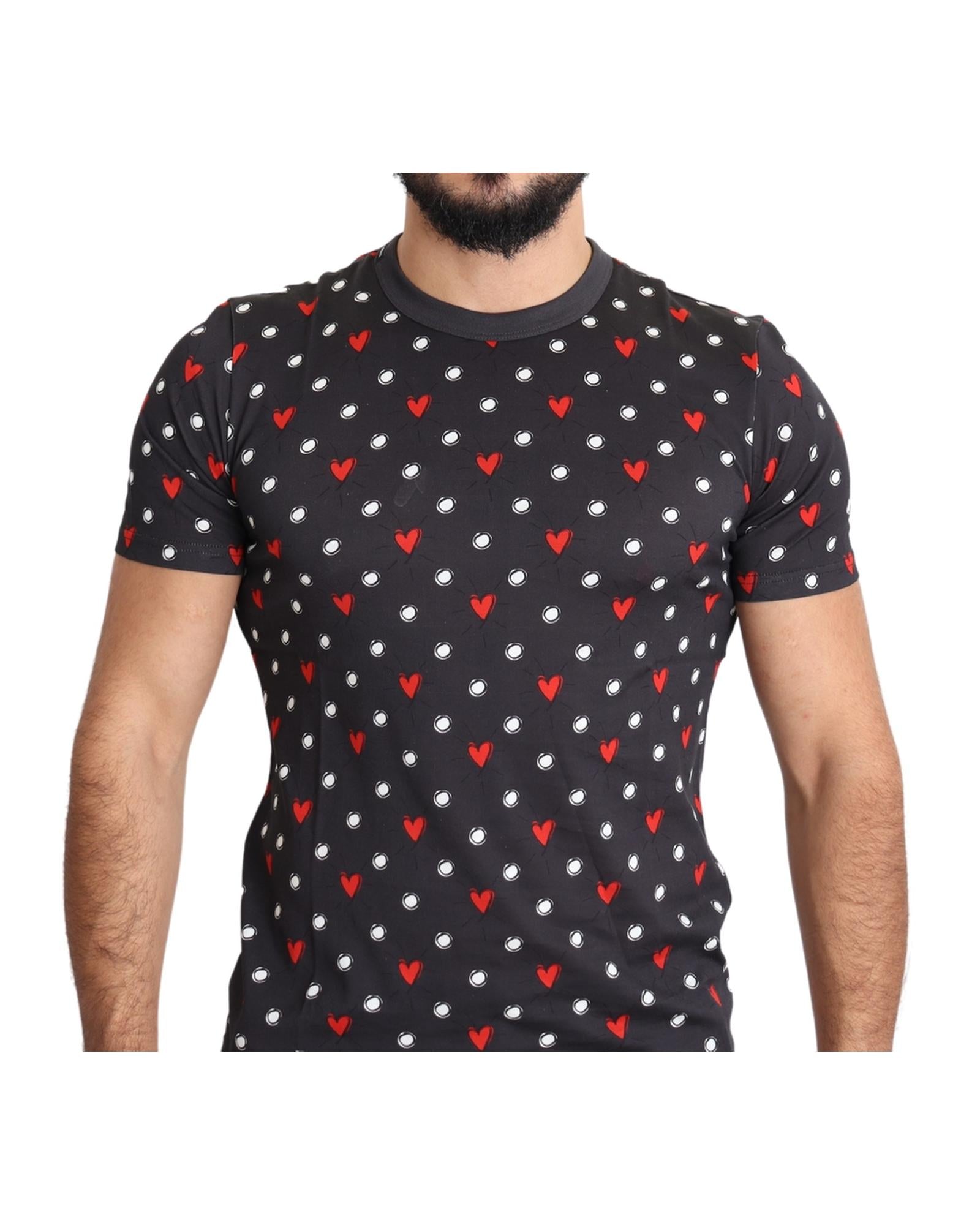 Gorgeous Dolce &amp; Gabbana Dark Gray Hearts Print T-Shirt 48 IT Men