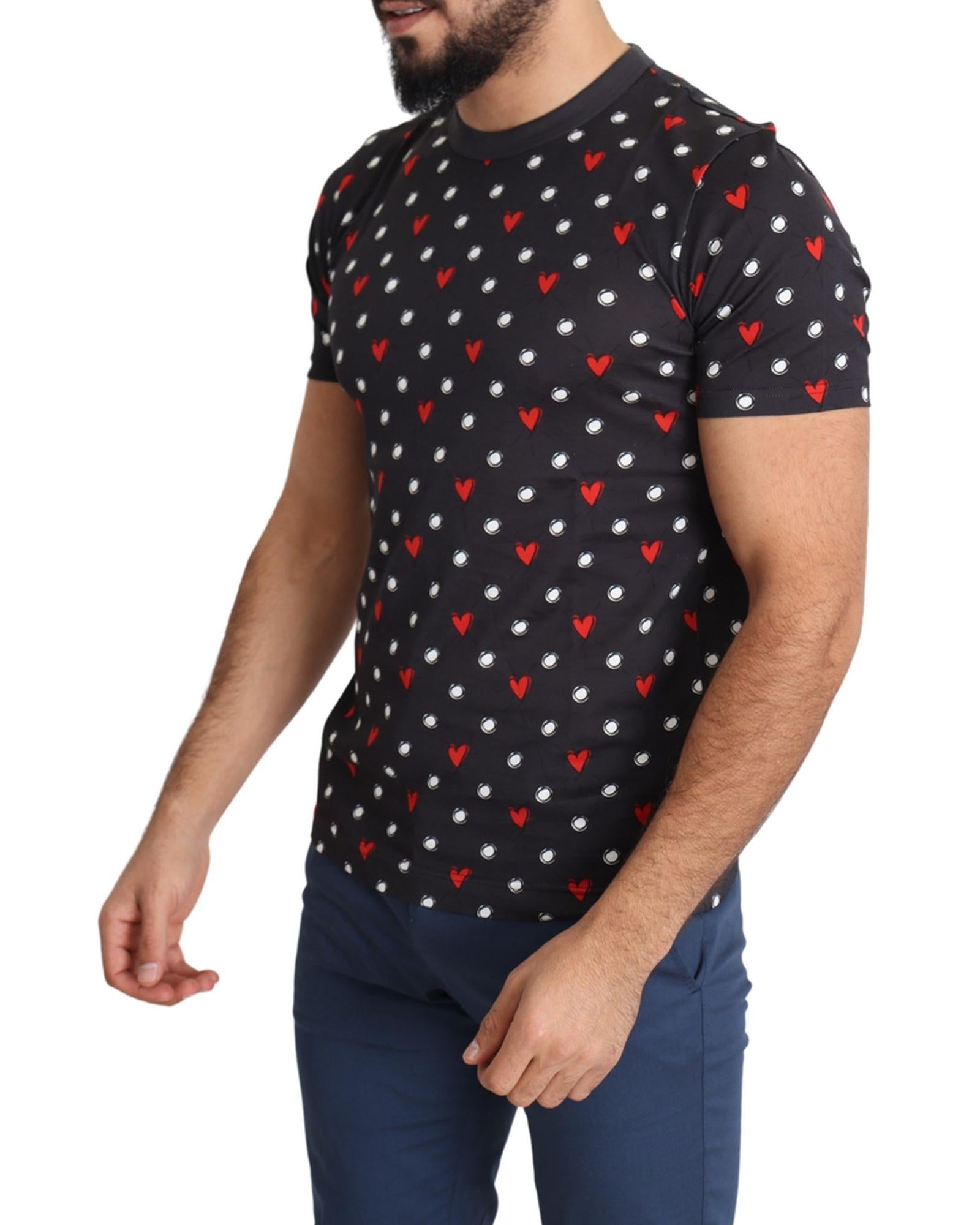 Gorgeous Dolce &amp; Gabbana Dark Gray Hearts Print T-Shirt 48 IT Men