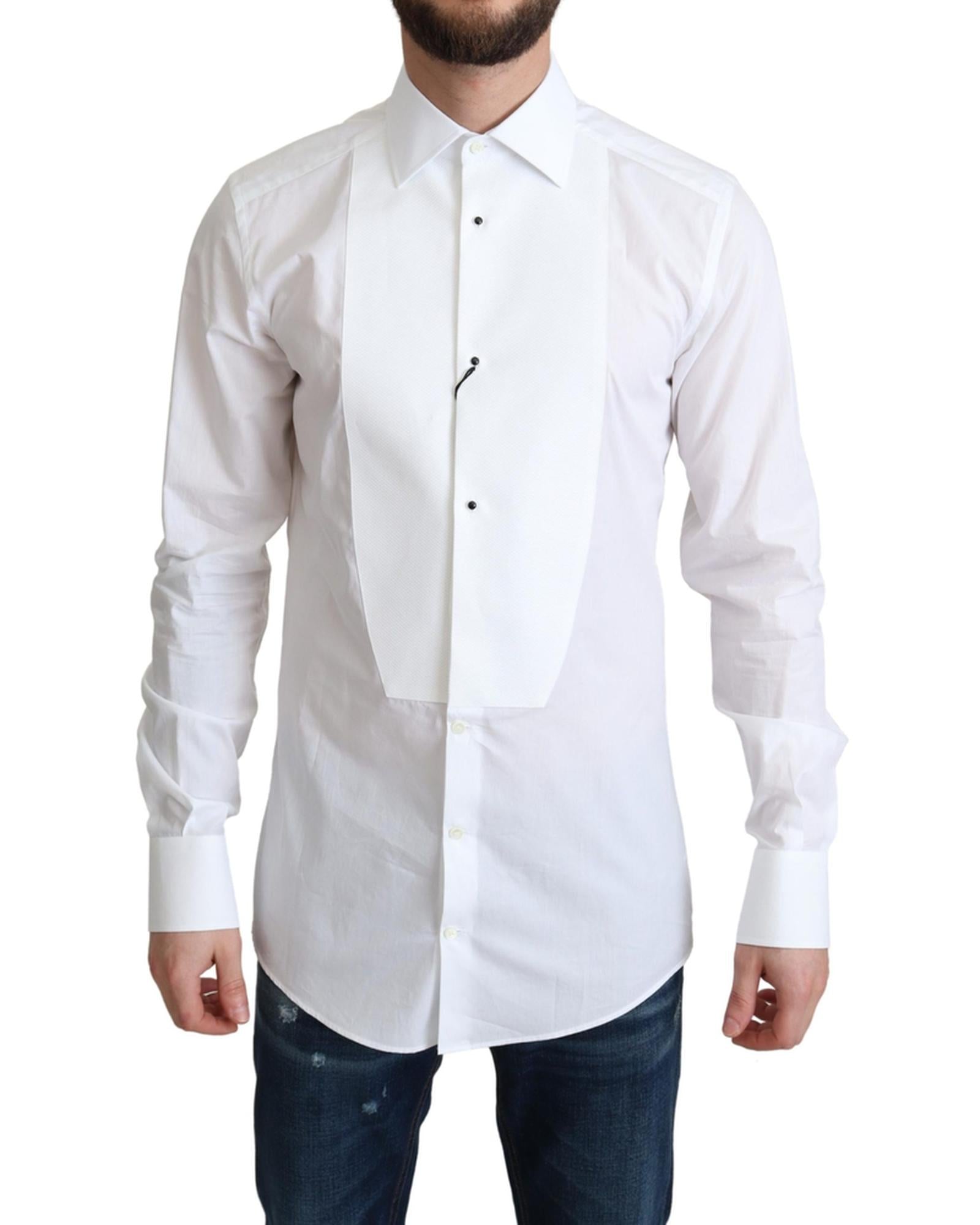 Dolce &amp; Gabbana White Cotton Poplin Shirt with Contrasting Buttons 38 IT Men