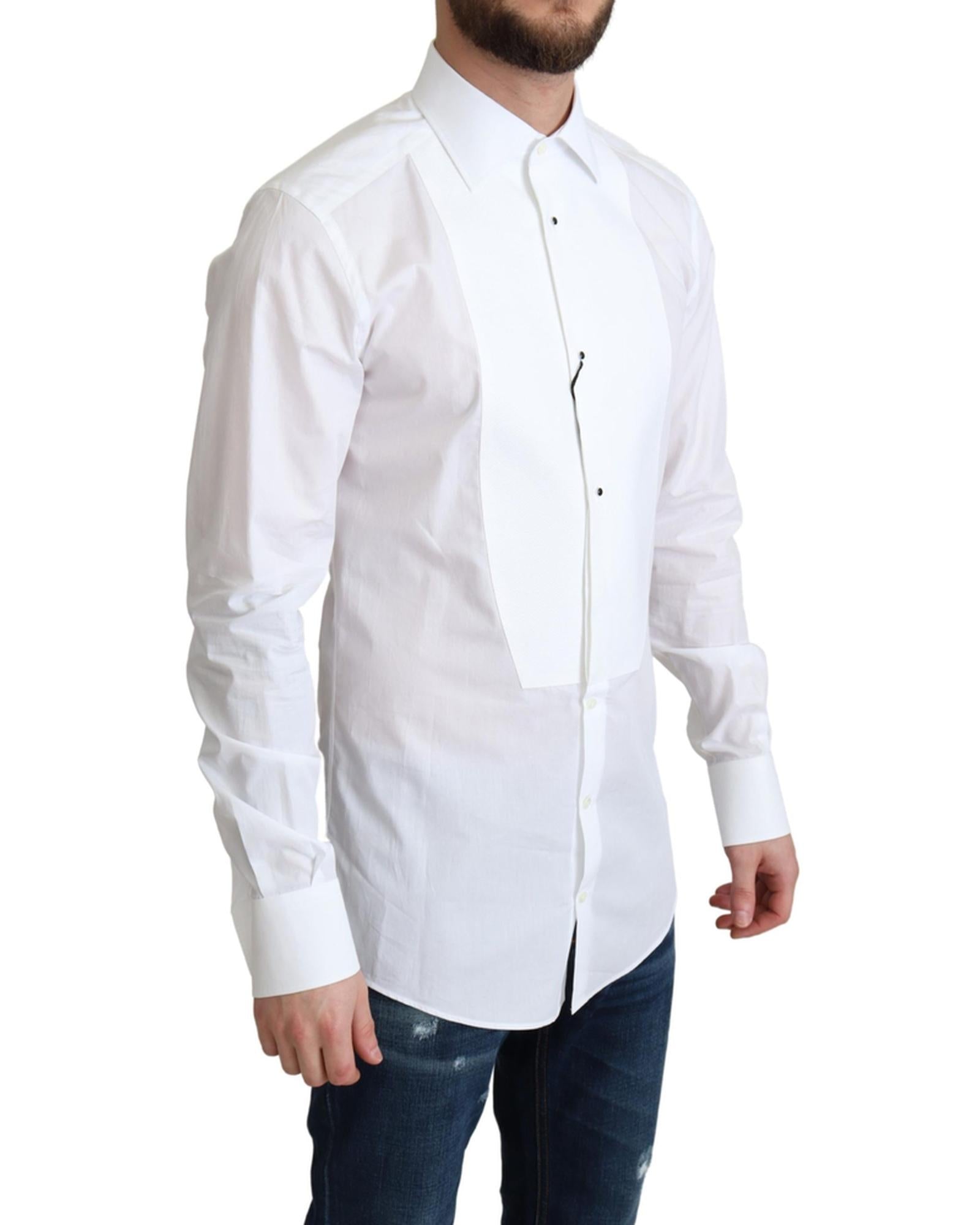 Dolce &amp; Gabbana White Cotton Poplin Shirt with Contrasting Buttons 38 IT Men