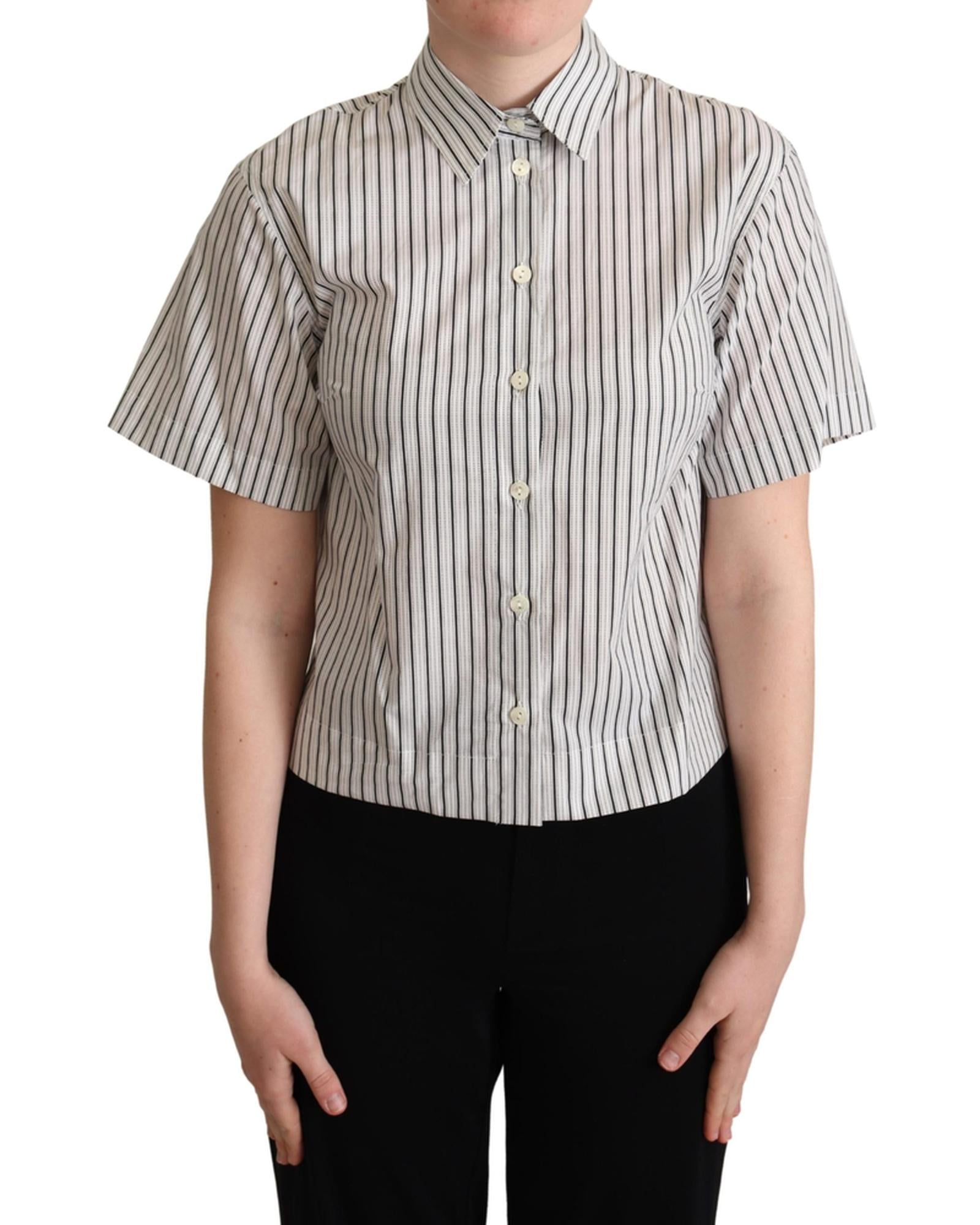 Striped Cotton Polo with Collar and Buttons 42 IT Women