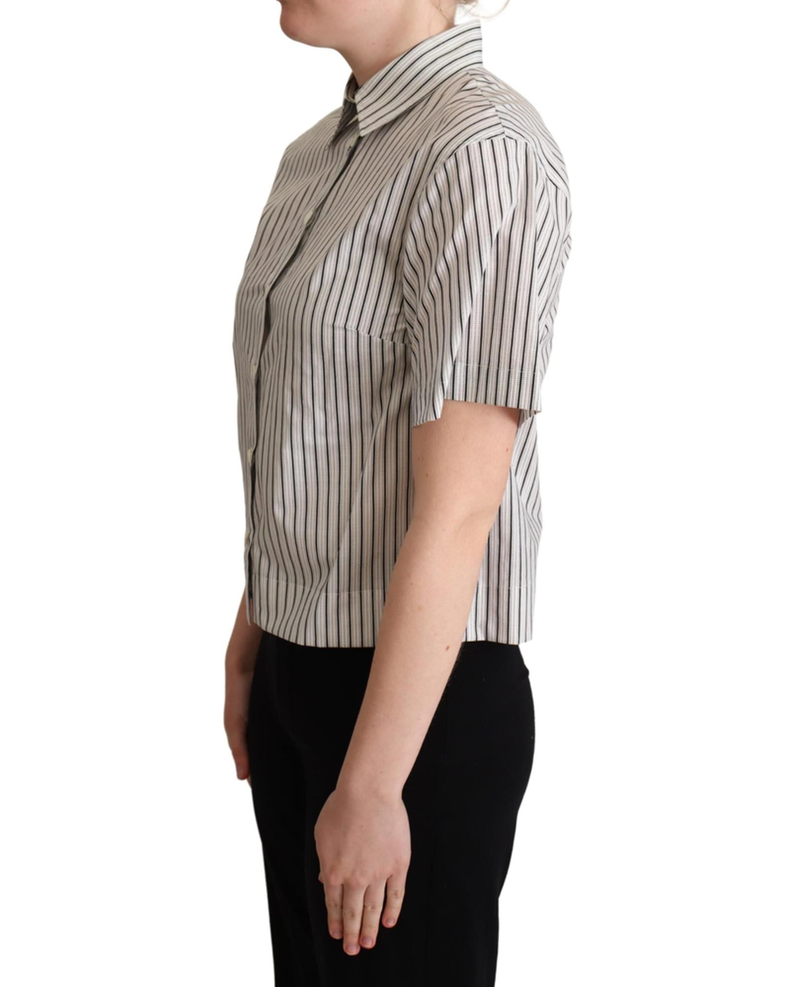 Striped Cotton Polo with Collar and Buttons 42 IT Women