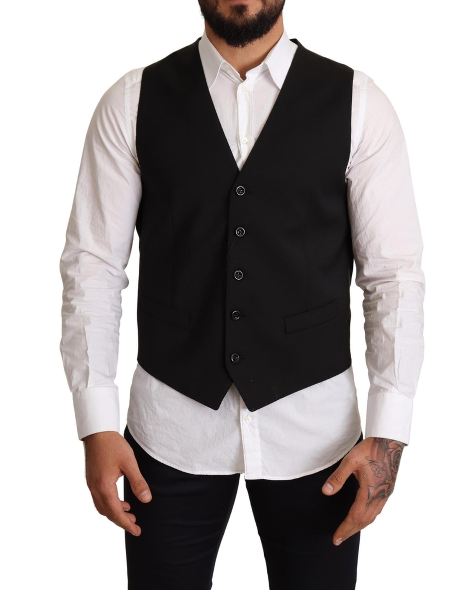 Dolce &amp; Gabbana Black Dress Vest with Logo Details 50 IT Men