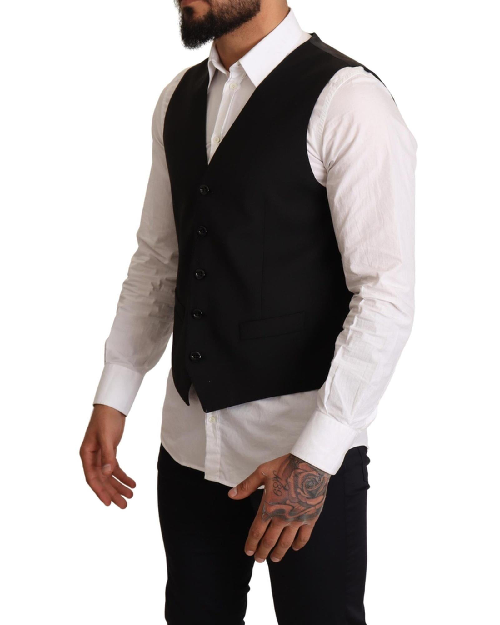 Dolce &amp; Gabbana Black Dress Vest with Logo Details 50 IT Men