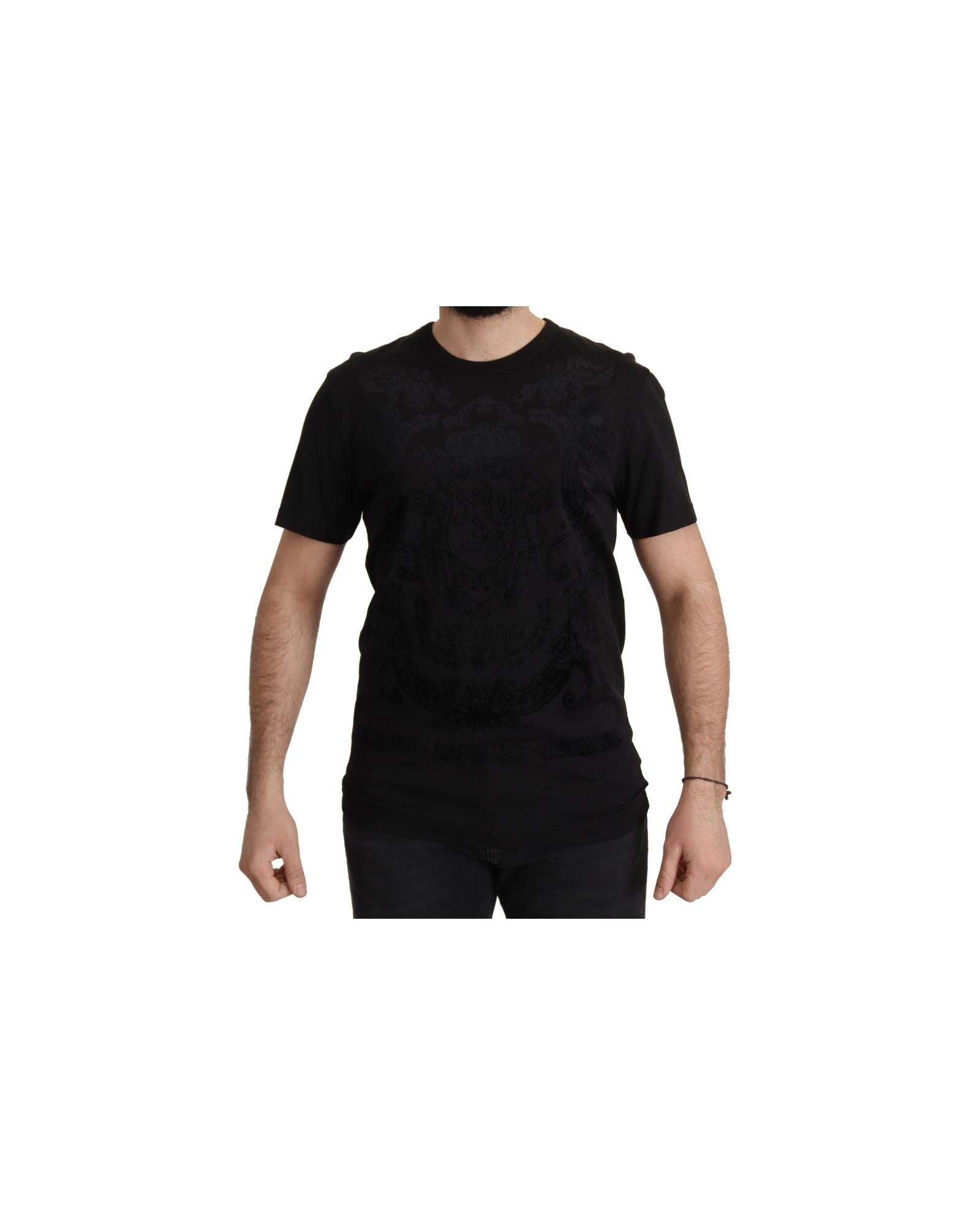 Authentic Dolce &amp; Gabbana Black Baroque Motive T-shirt 52 IT Men