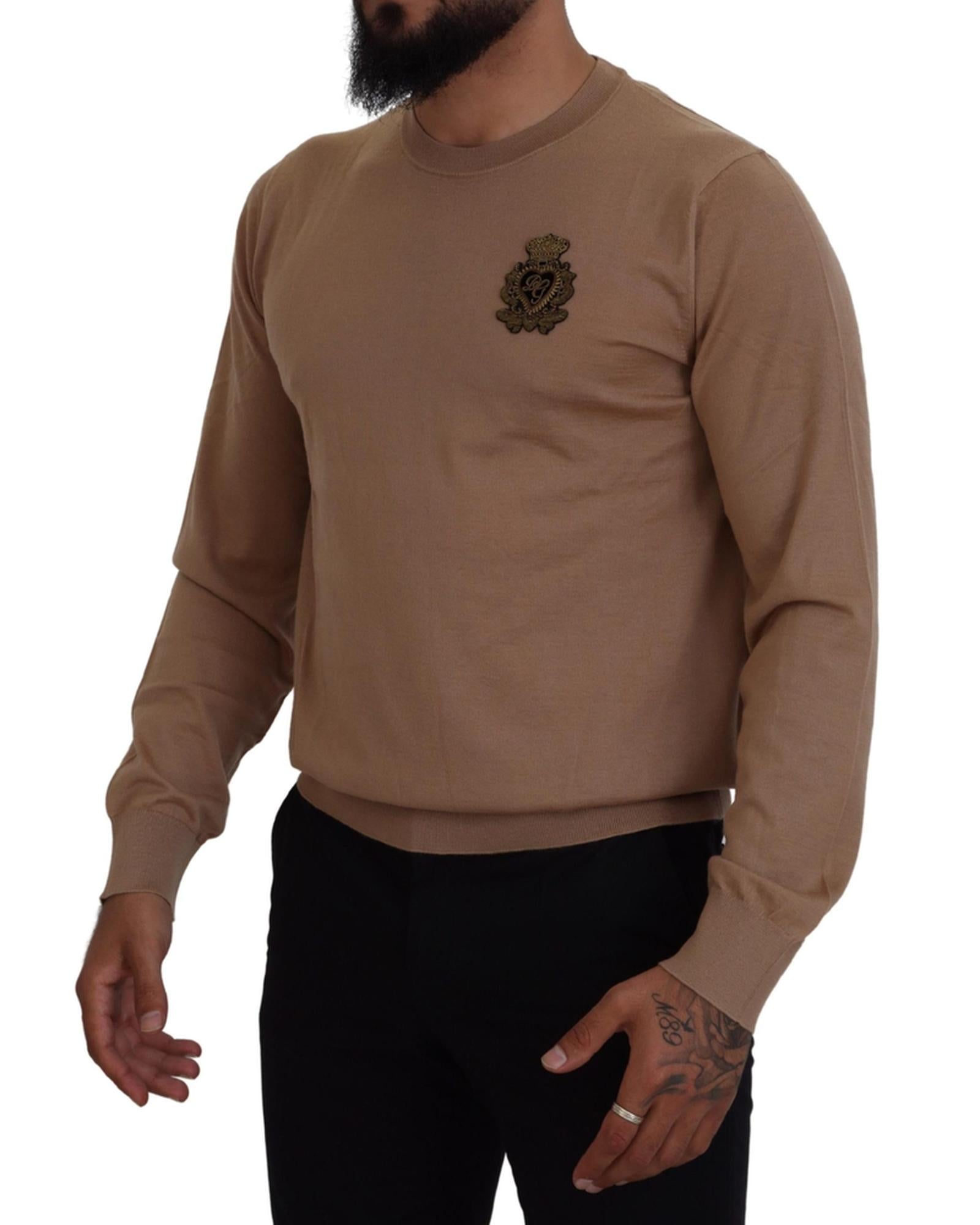 Cashmere Crewneck Pullover Sweater with Logo Details 48 IT Men