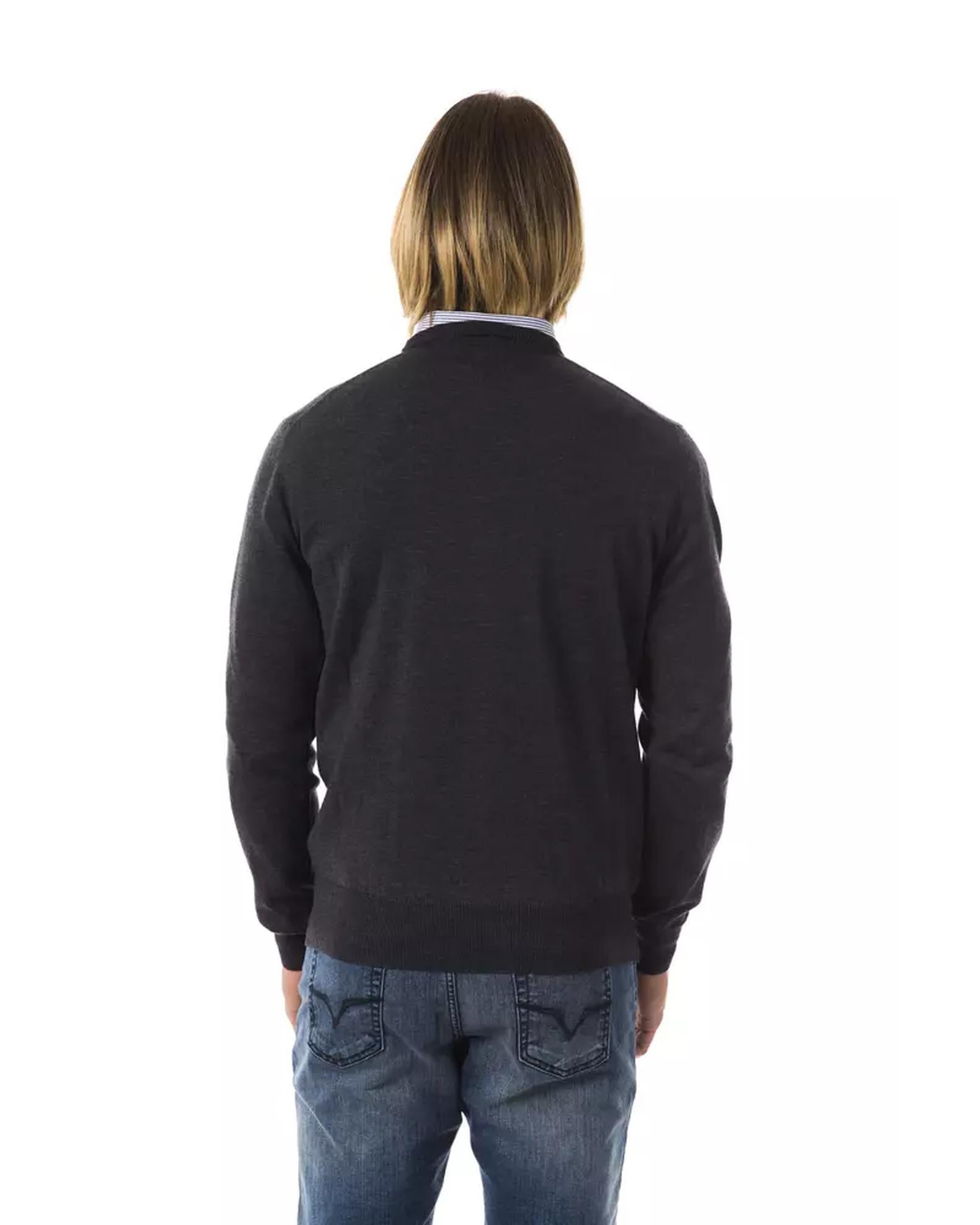 Embroidered Crew Neck Sweater made from Extrafine Wool Merinos Fabric S Men