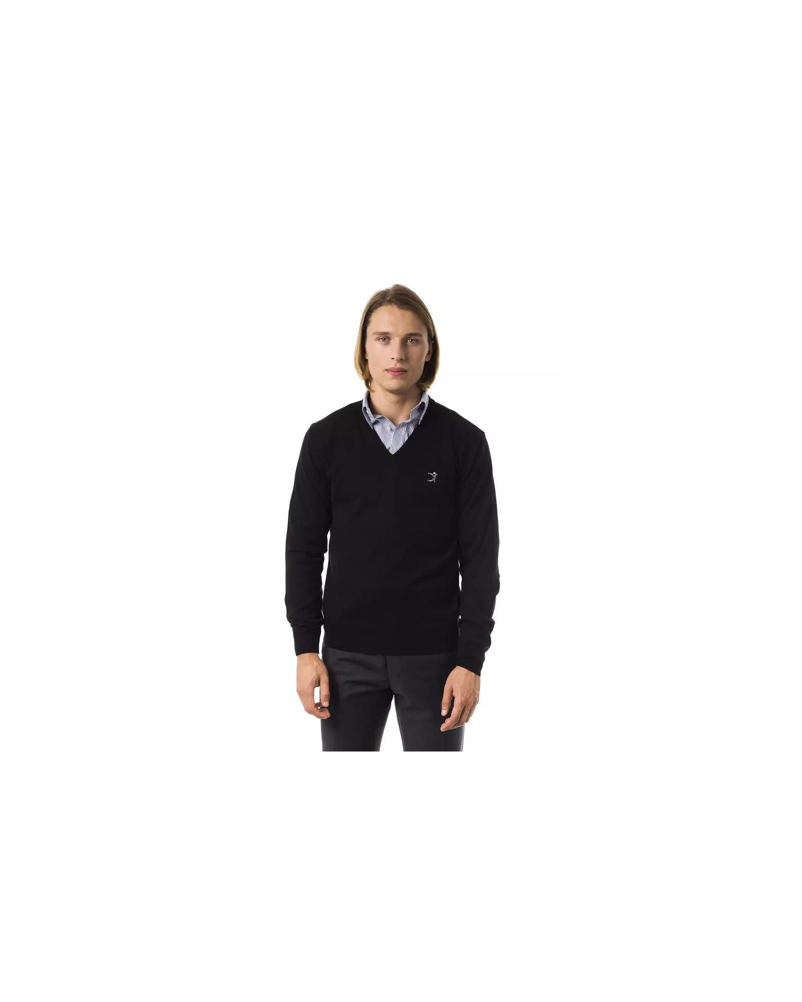 Embroidered V-neck Sweater in Extrafine Wool Merinos XL Men