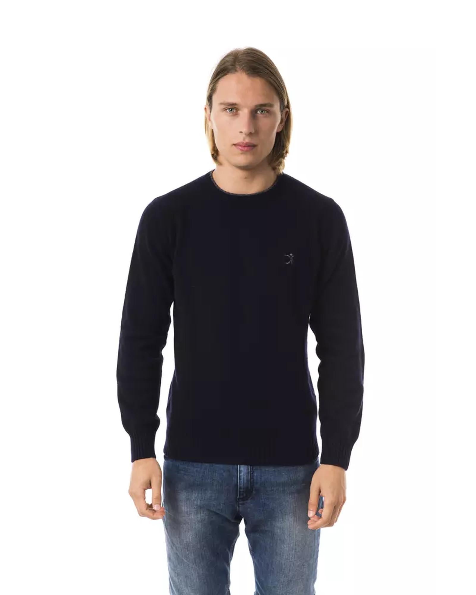 Embroidered Crew Neck Sweater in Extrafine Wool Merinos Fabric S Men