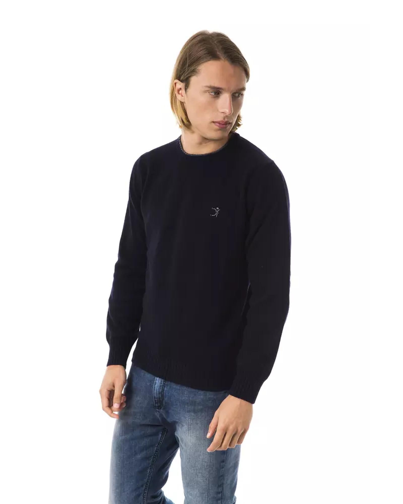 Embroidered Crew Neck Sweater in Extrafine Wool Merinos Fabric S Men