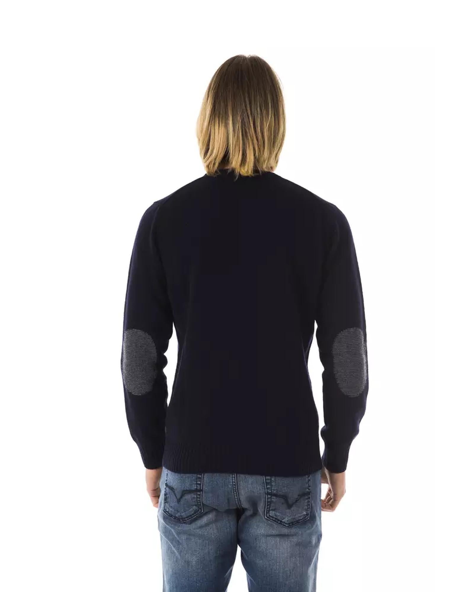 Embroidered Crew Neck Sweater in Extrafine Wool Merinos Fabric S Men