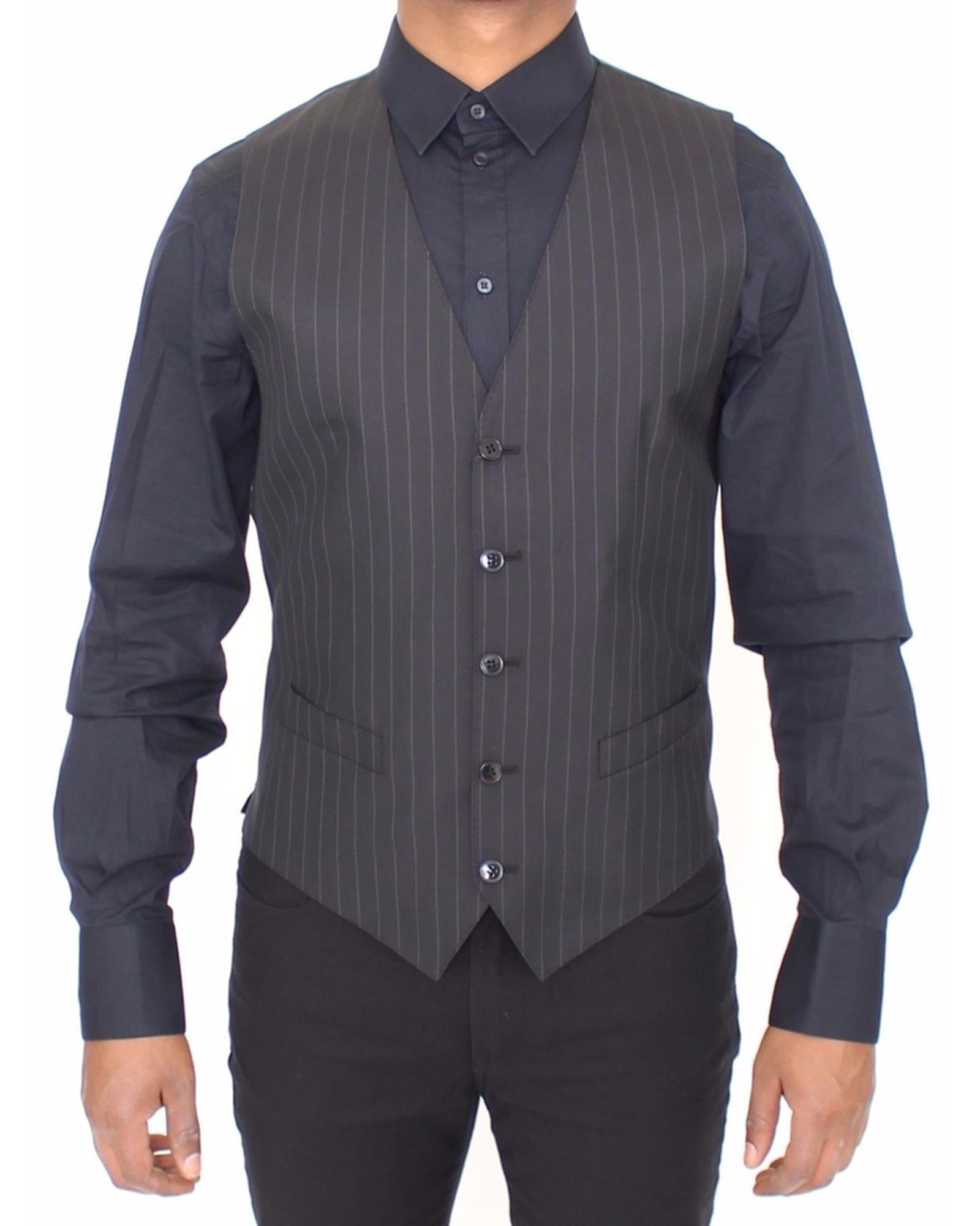 Black Striped Dress Vest with Adjustable Back Strap 44 IT Men