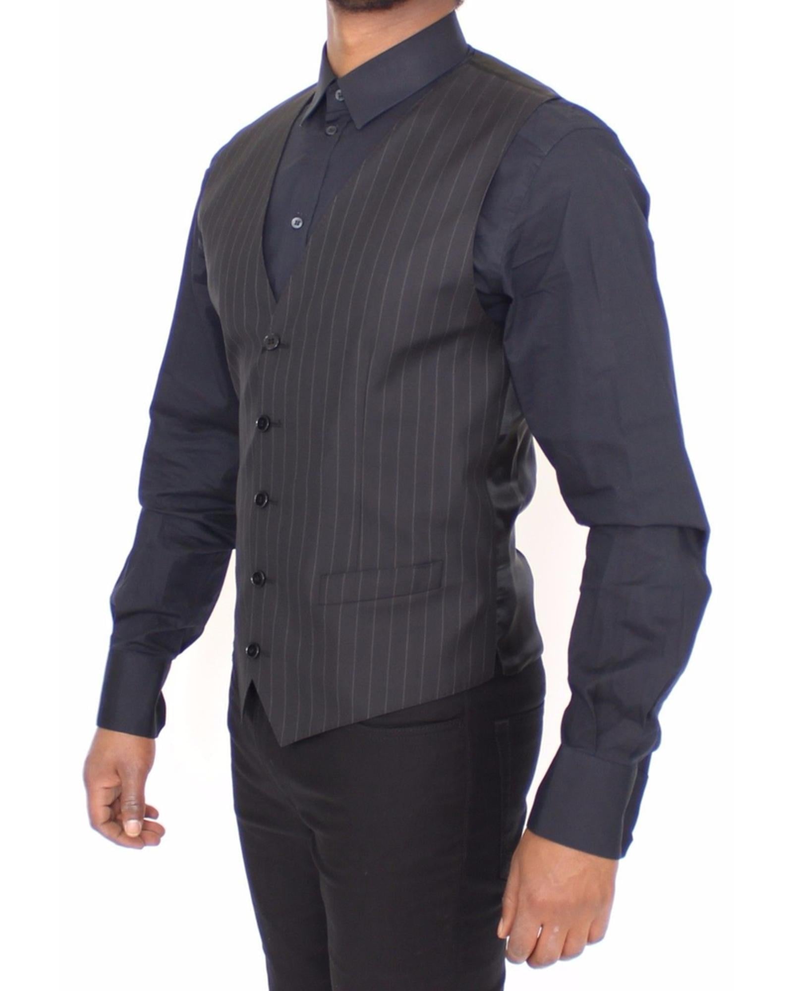 Black Striped Dress Vest with Adjustable Back Strap 44 IT Men