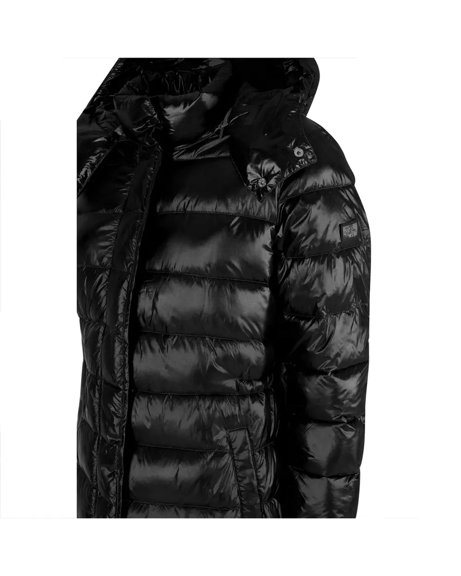 Womens Long Down Jacket with Hood and Button Closure M Women