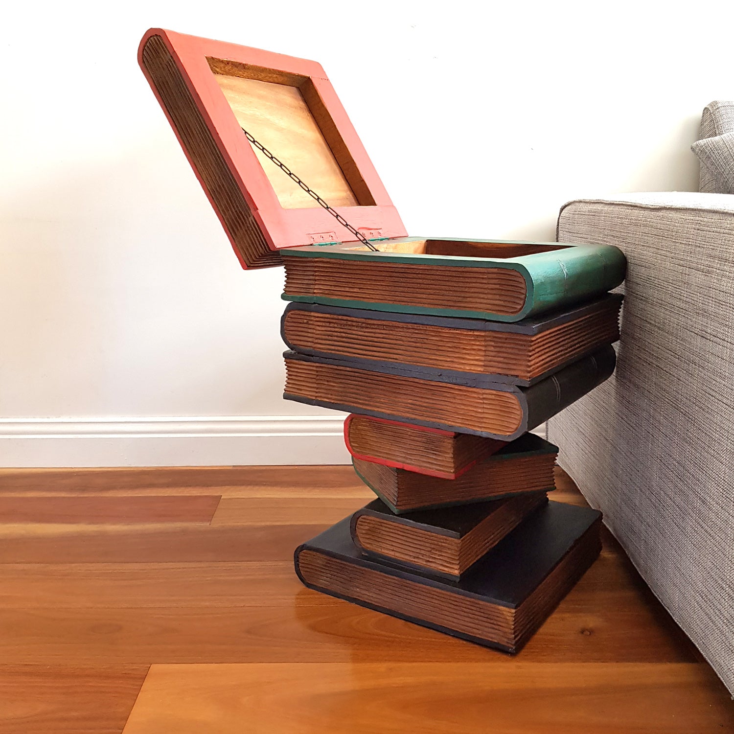 Side Table Corner Table Raintree Wood Book Stack Design w Storage Compartment