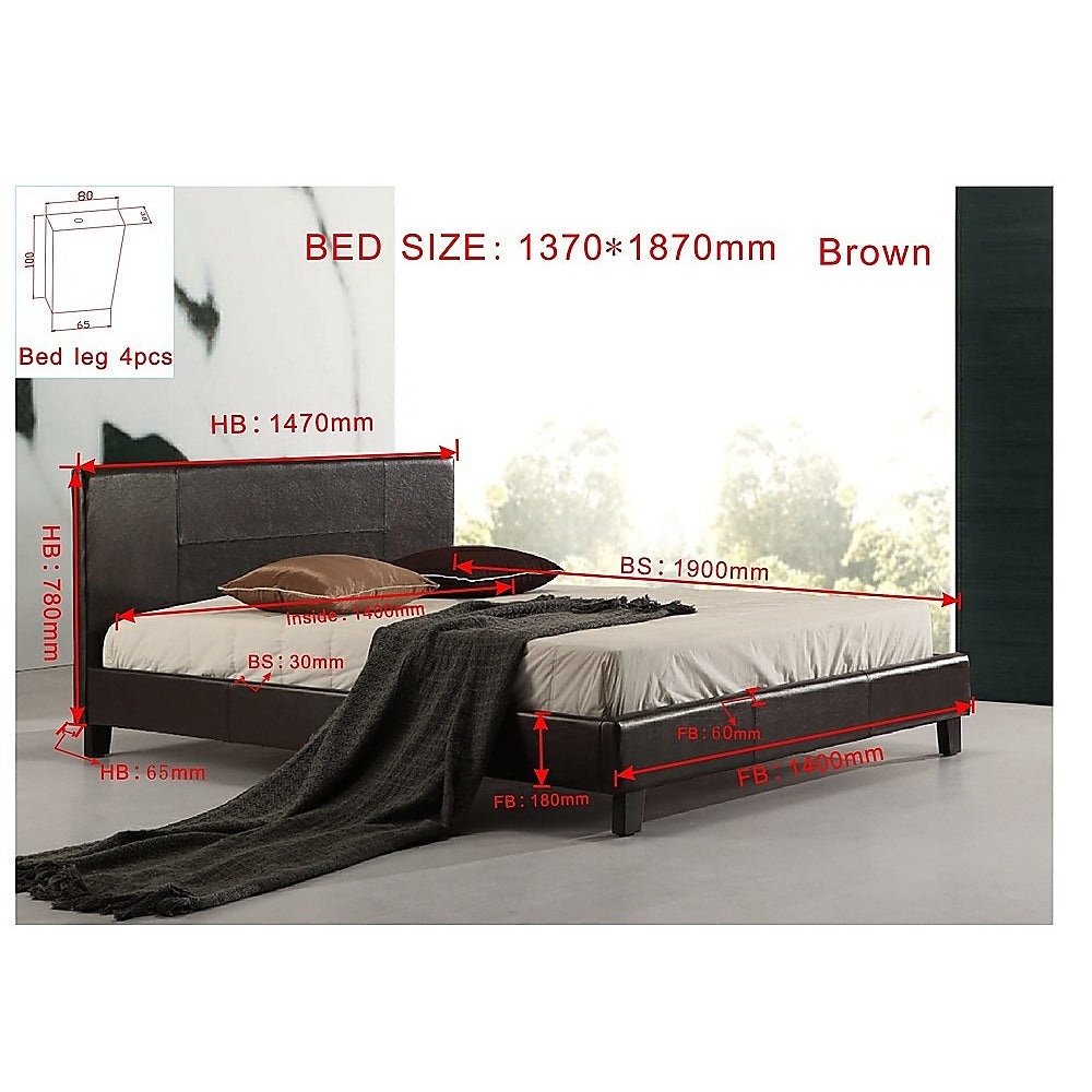 Double PU Leather Bed Frame Brown