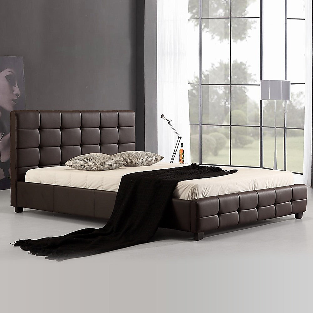 Double PU Leather Deluxe Bed Frame Brown