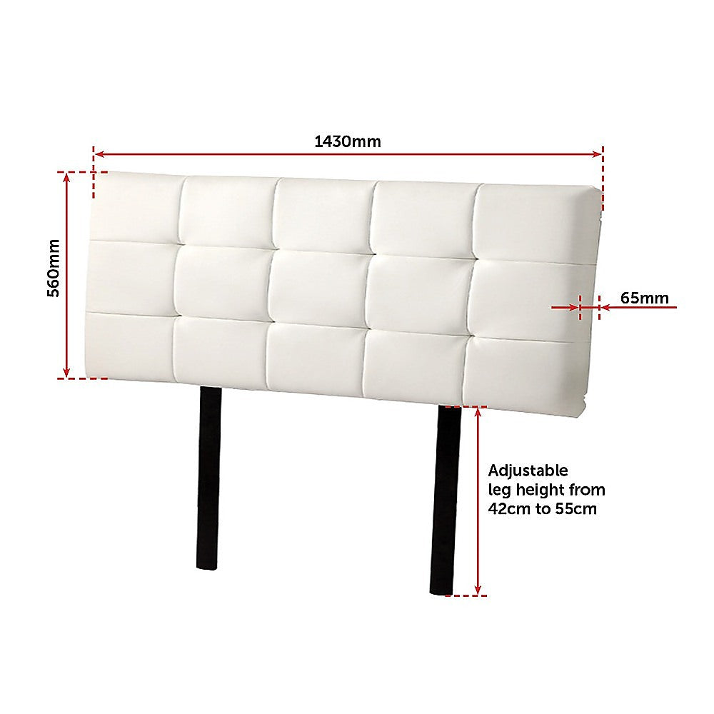 PU Leather Double Bed Deluxe Headboard Bedhead - White