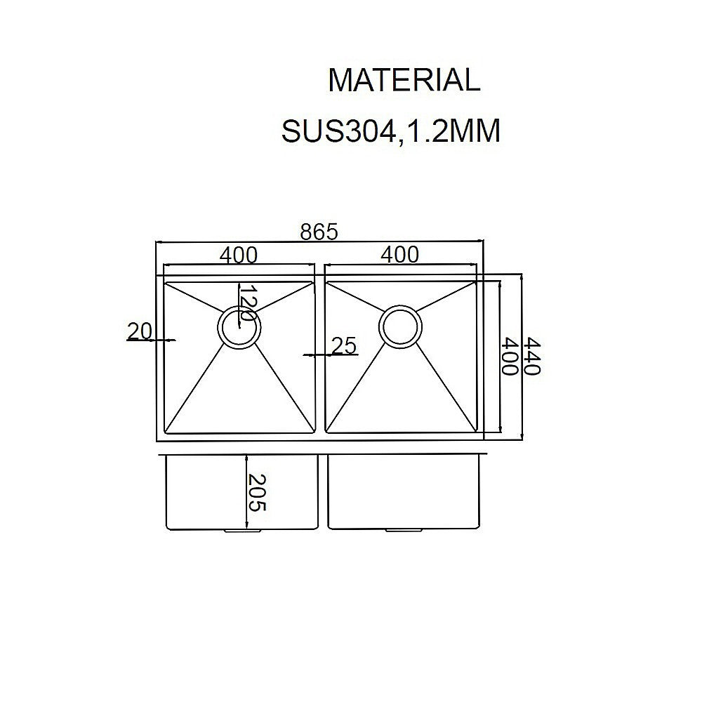 865x440mm Handmade Stainless Steel Undermount / Topmount Kitchen Sink with Waste