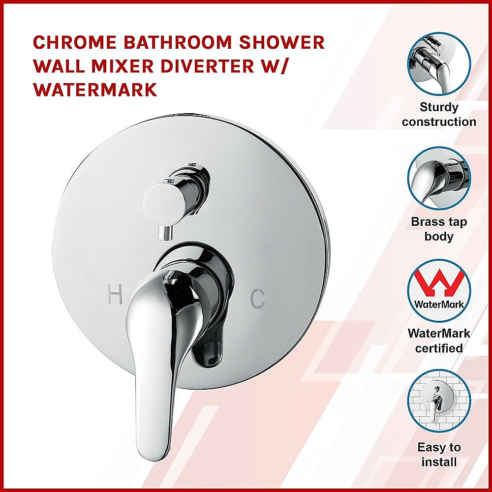 Chrome Bathroom Shower Wall Mixer Diverter w/ WaterMark