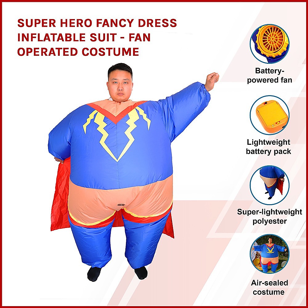 Super Hero Fancy Dress Inflatable Suit - Fan Operated Costume