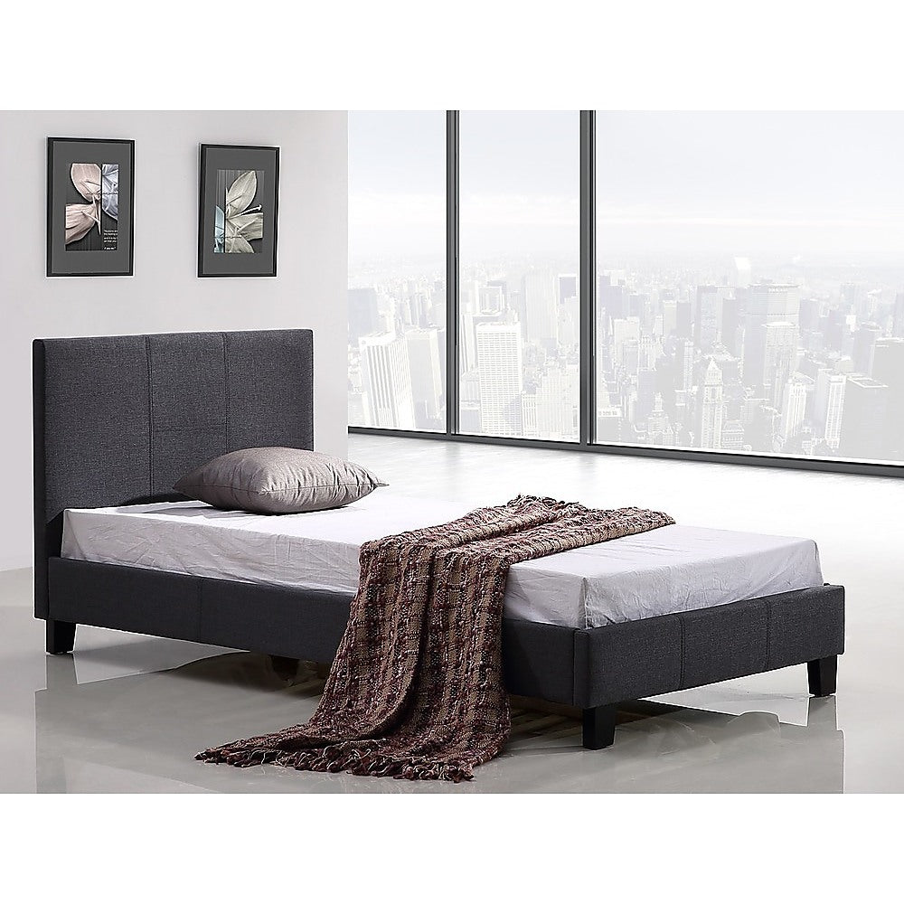 Single Linen Fabric Bed Frame Grey