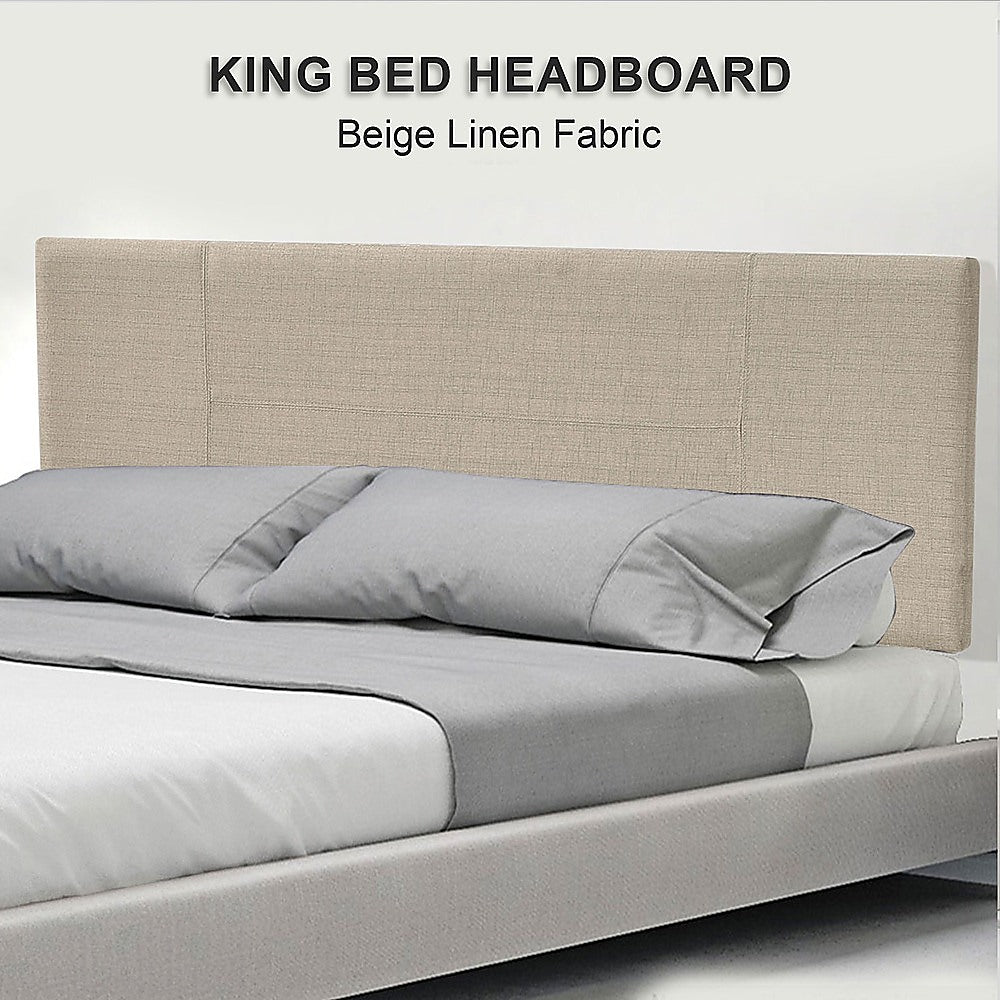 Linen Fabric King Bed Headboard Bedhead - Beige