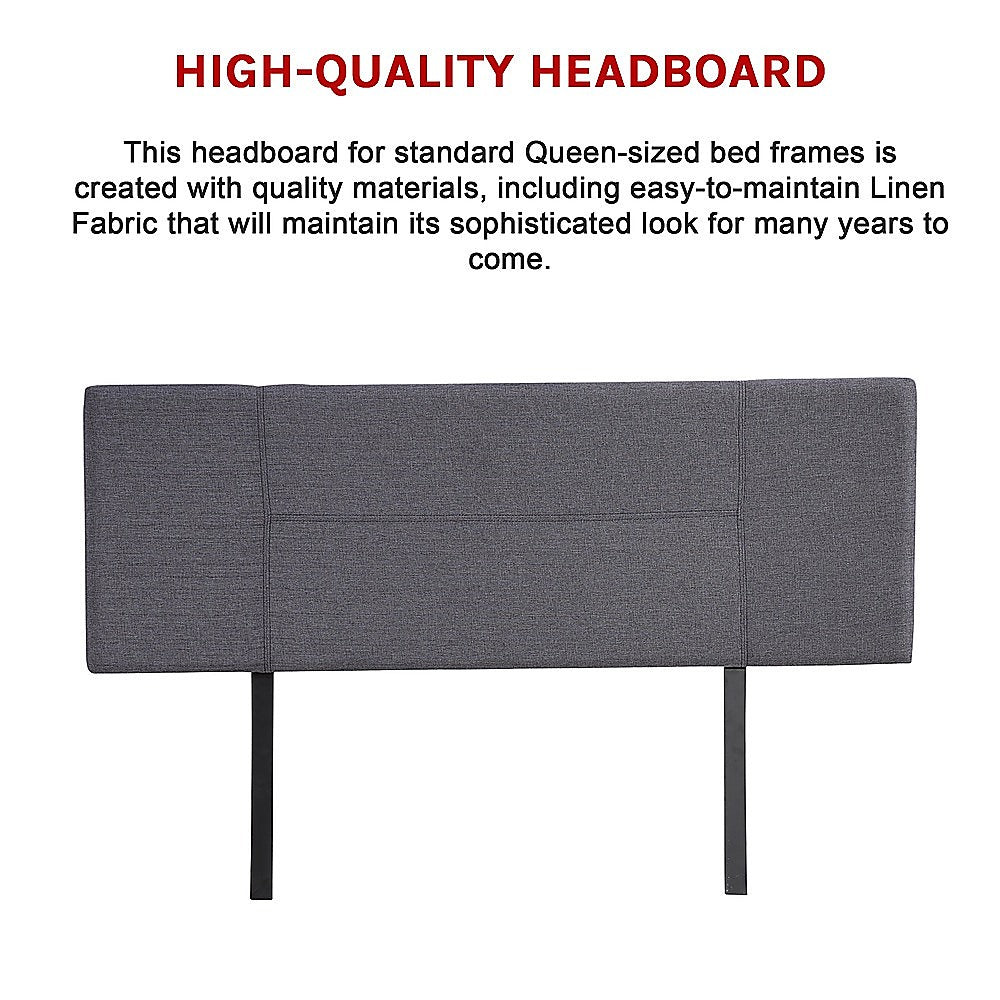 Linen Fabric Queen Bed Headboard Bedhead - Grey