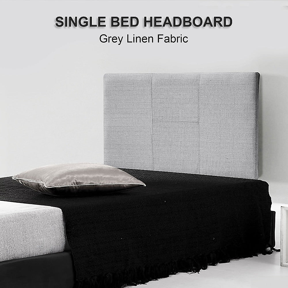 Linen Fabric Single Bed Headboard Bedhead - Grey