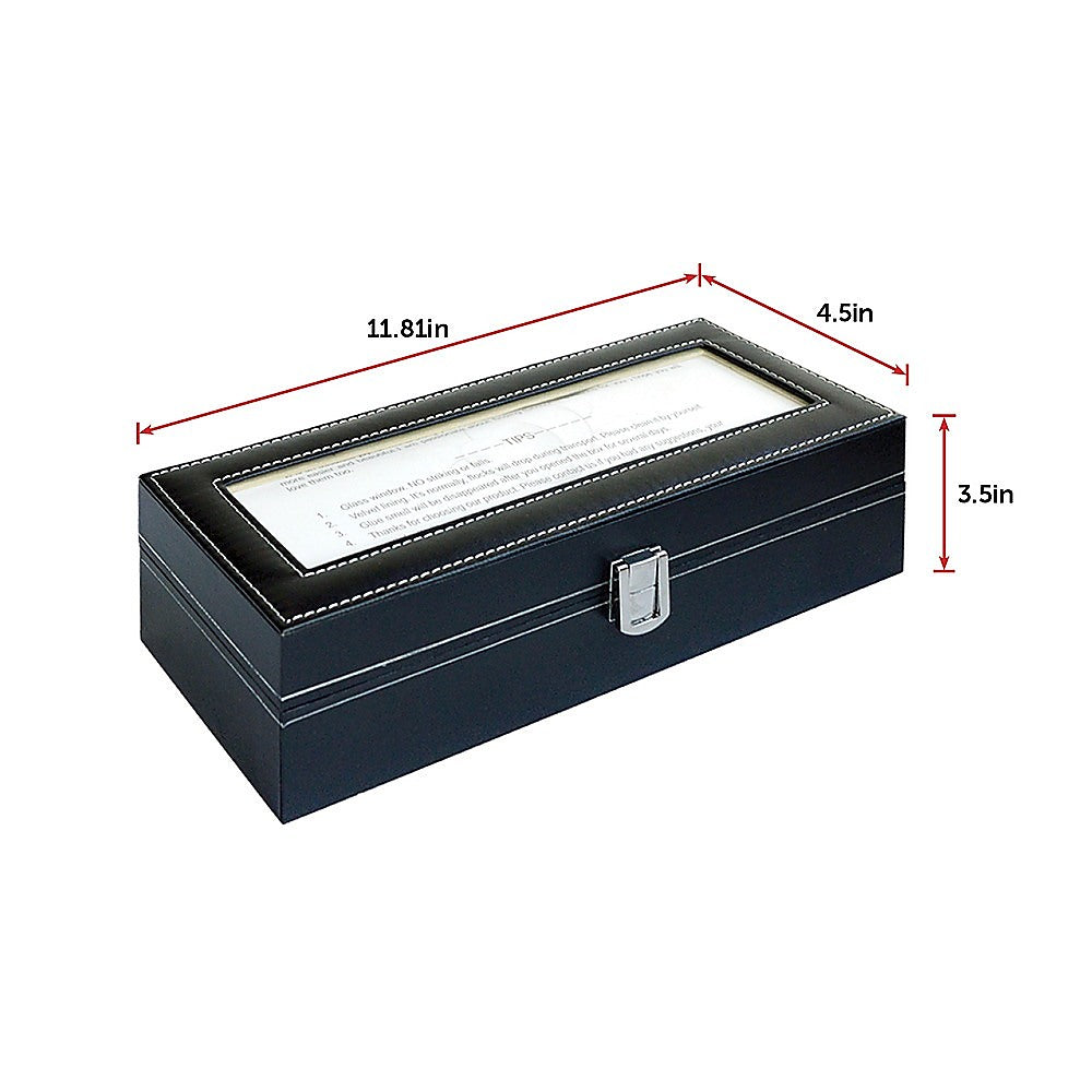 6 Slot Mens Watch Display Case Box Black PU Leather