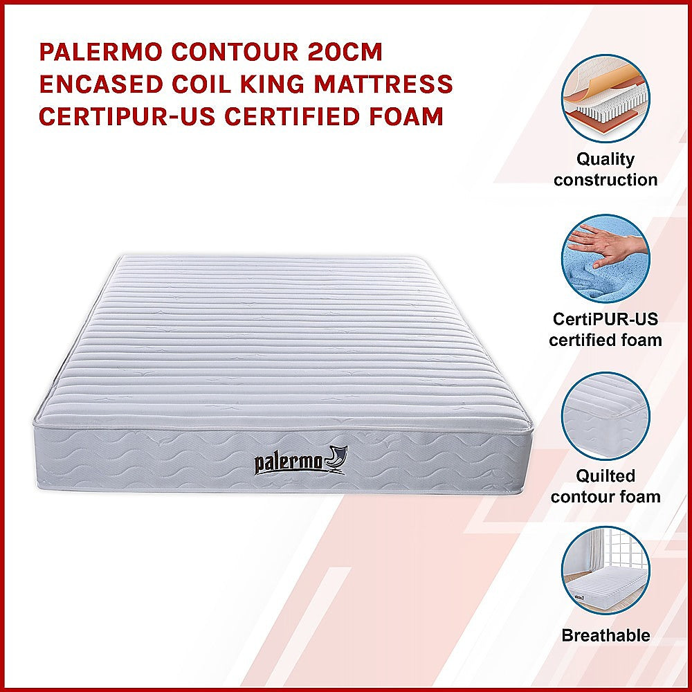 Palermo Contour 20cm Encased Coil King Mattress CertiPUR-US Certified Foam