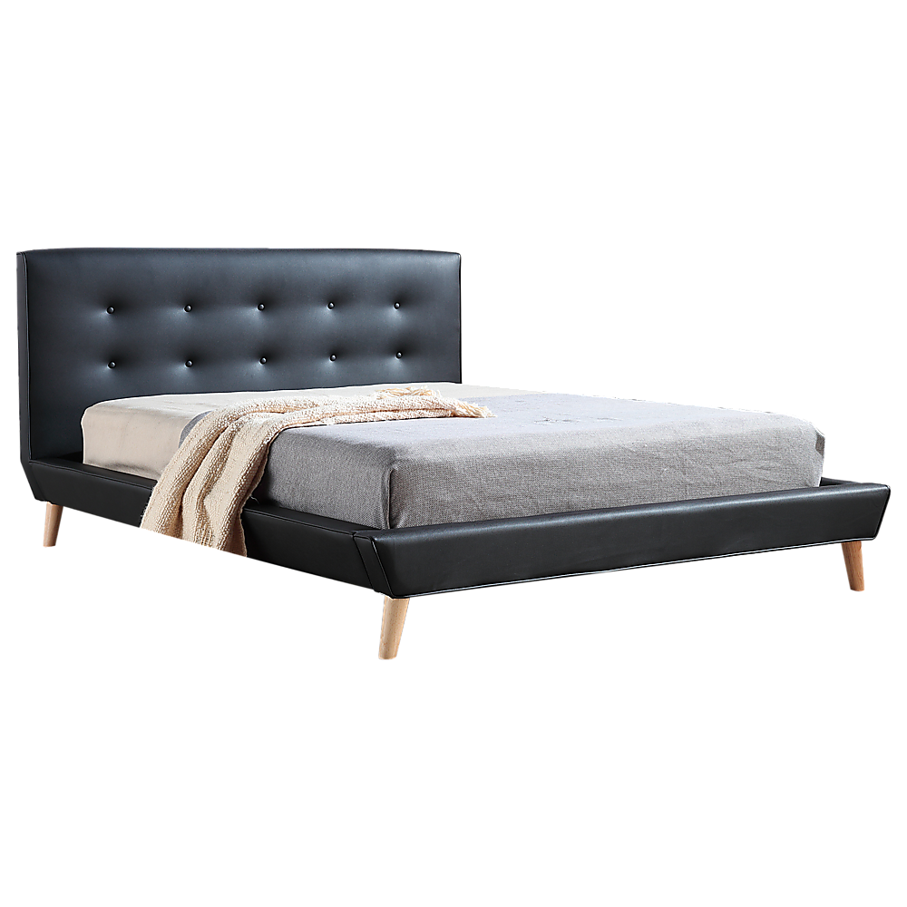 Queen PU Leather Deluxe Bed Frame Black