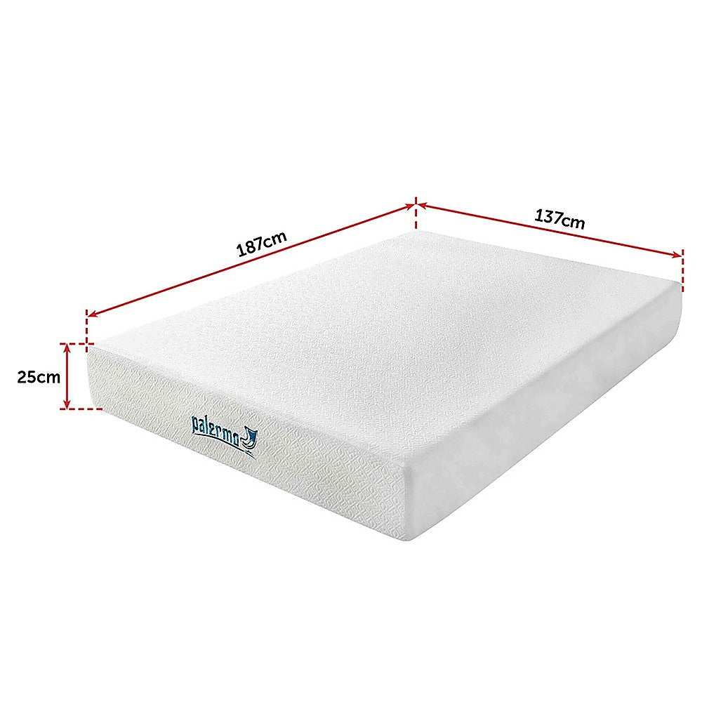 Palermo Double 25cm Gel Memory Foam Mattress  - Dual-Layered  - CertiPUR-US Certified