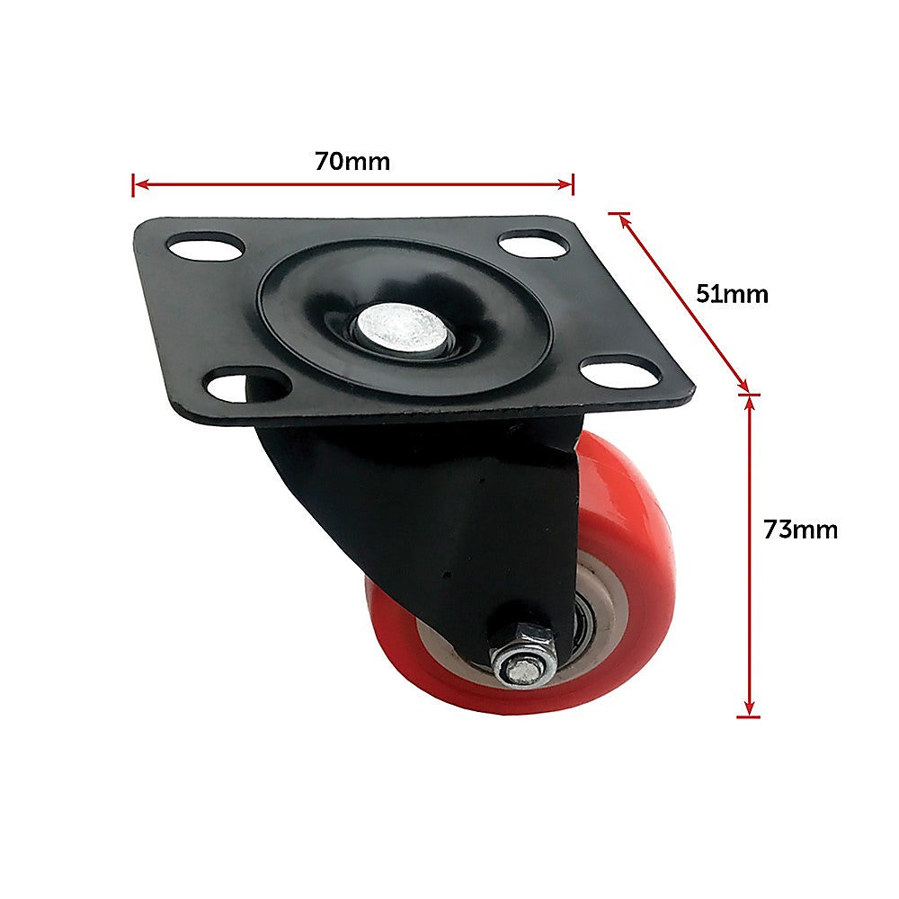 8 x 2" Polyurethane Castor Wheels - Swivel and 4 with brake