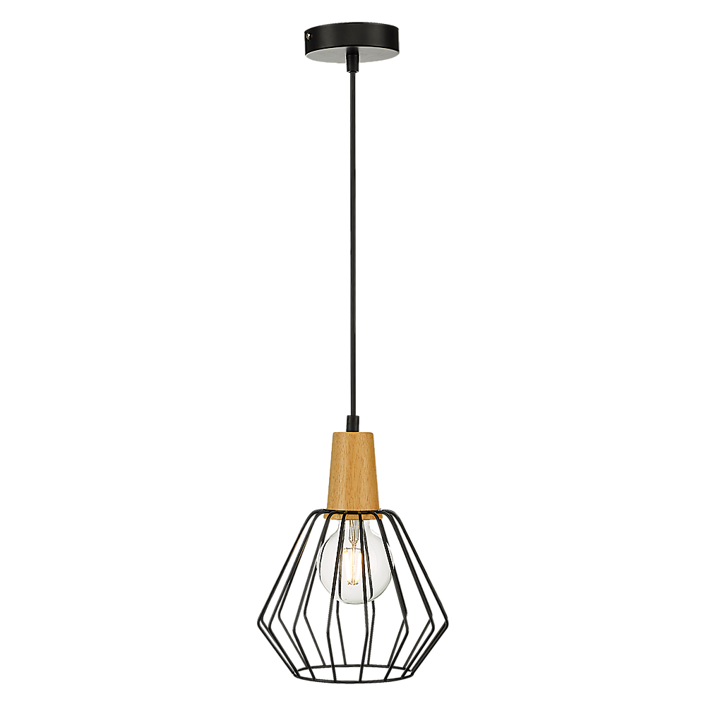 Wood Pendant Light Bar Black Lamp Kitchen Modern Ceiling Lighting