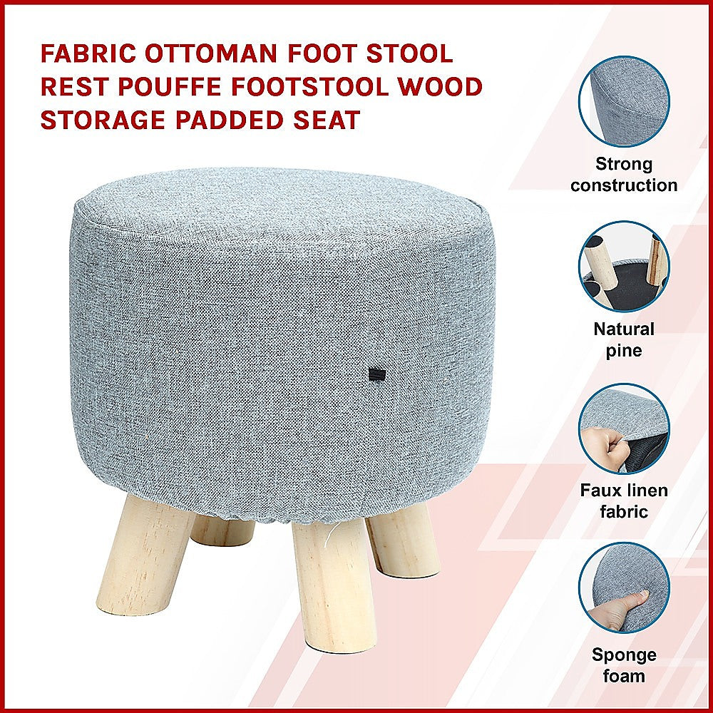 Fabric Ottoman Foot Stool Rest Pouffe Footstool Wood Storage Padded Seat