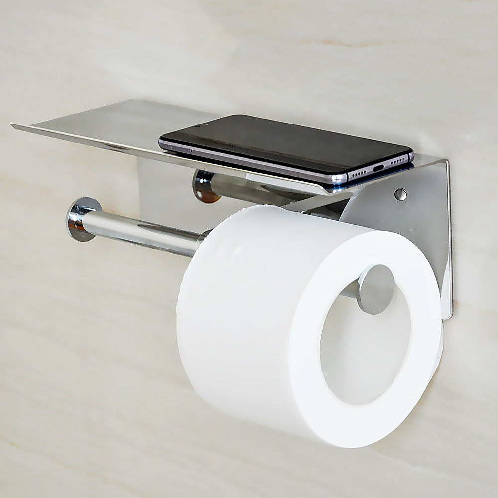 Stainless Steel Double Toilet Paper Holder Towel Roll Tissue Rack Storage Shelf