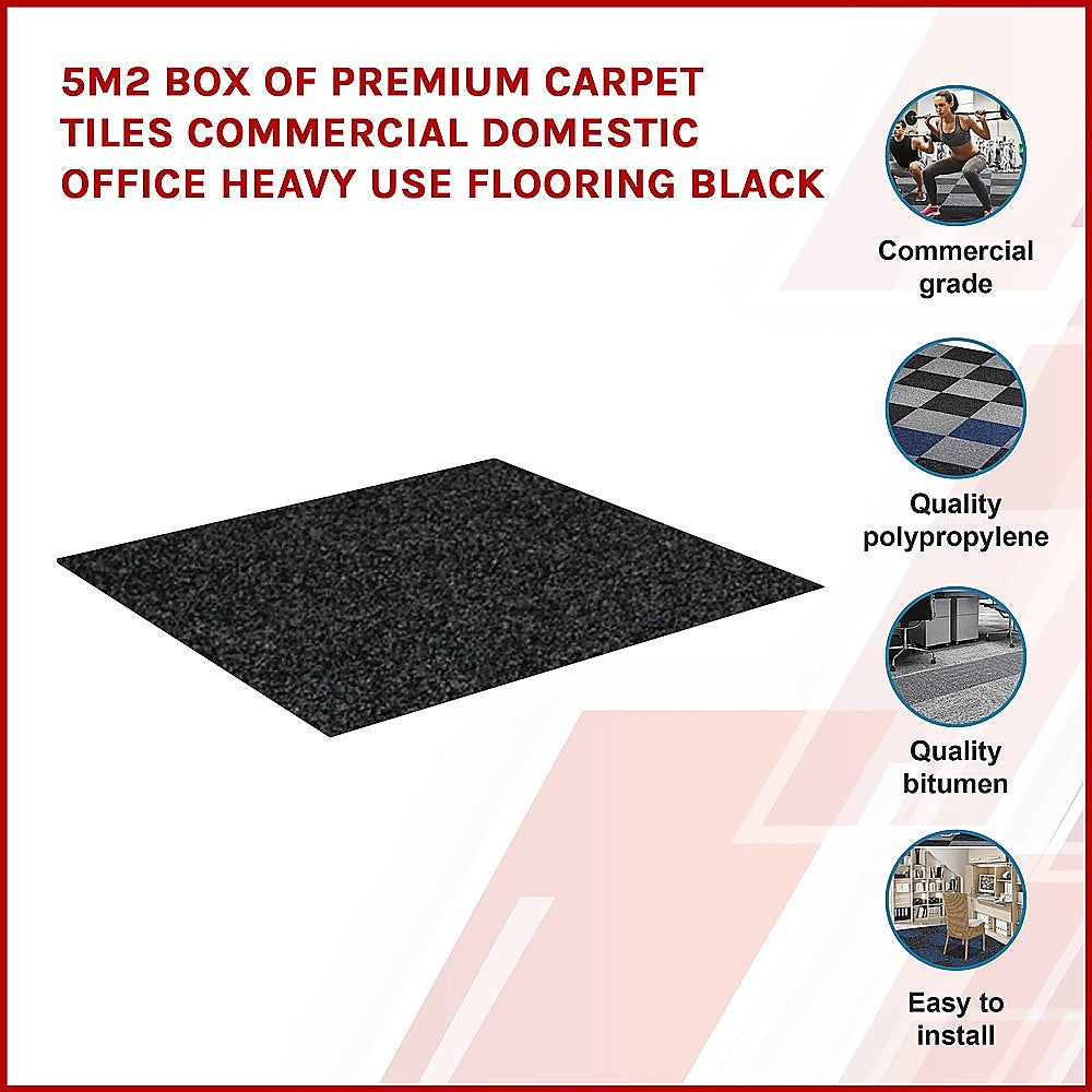 5m 2 Box of Premium Carpet Tiles Commercial Domestic Office Heavy Use Flooring Black