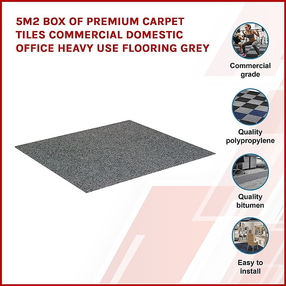 5m 2 Box of Premium Carpet Tiles Commercial Domestic Office Heavy Use Flooring Grey