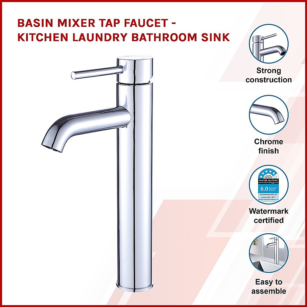 Tall Basin Mixer Tap Faucet -Kitchen Laundry Bathroom Sink