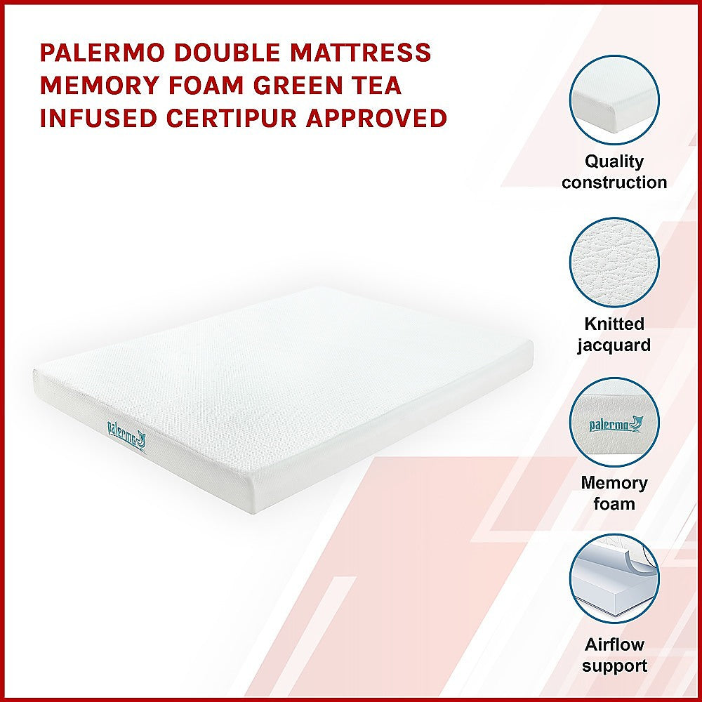 Palermo Double Mattress Memory Foam Green Tea Infused CertiPUR Approved