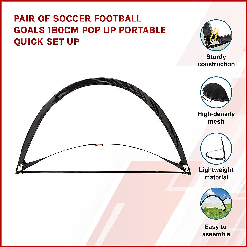 Pair of Soccer Football Goals 180cm Pop Up Portable Quick Set Up