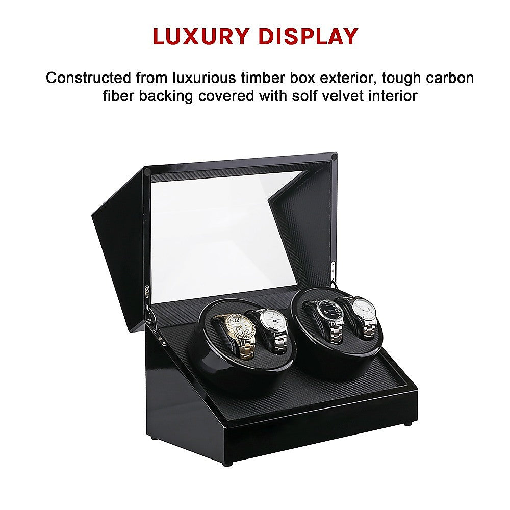 Automatic Quad Watch Winder Wood Display Box Case Motor Rotation Storage