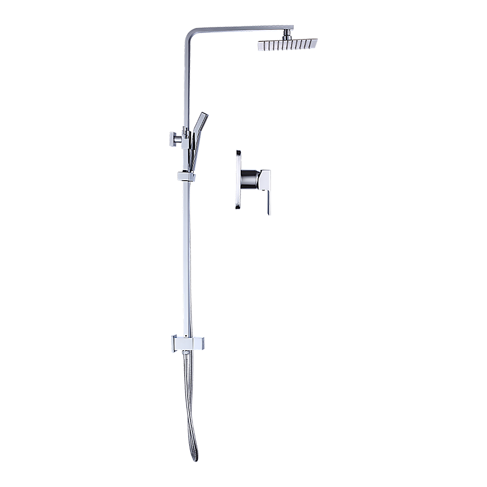 WELS 8" Rain Shower Head Set Square Dual Heads Faucet High Pressure With Mixer