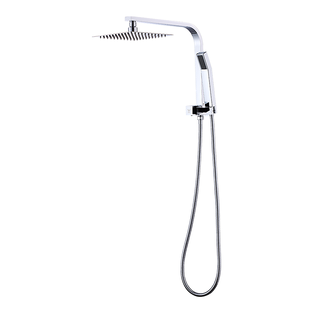 WELS 8" Rain Shower Head Set Square Dual Heads Faucet High Pressure Hand Held