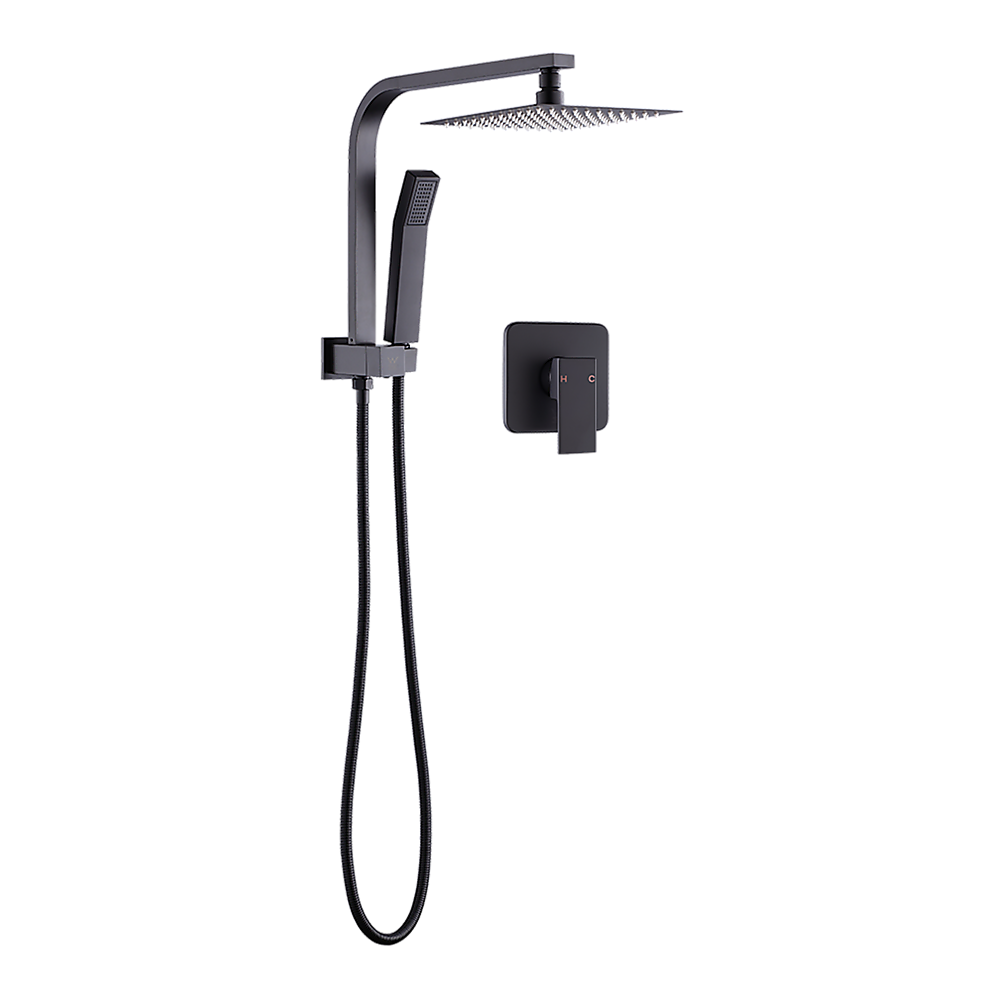 WELS 8" Rain Shower Head Set Square Dual Heads Faucet High Pressure With Mixer