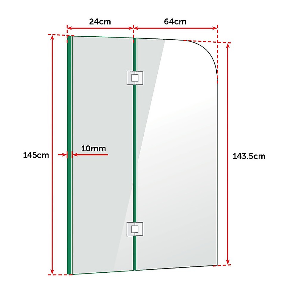 900 x 1450mm Frameless Bath Panel 10mm Glass Shower Screen By Della Francesca