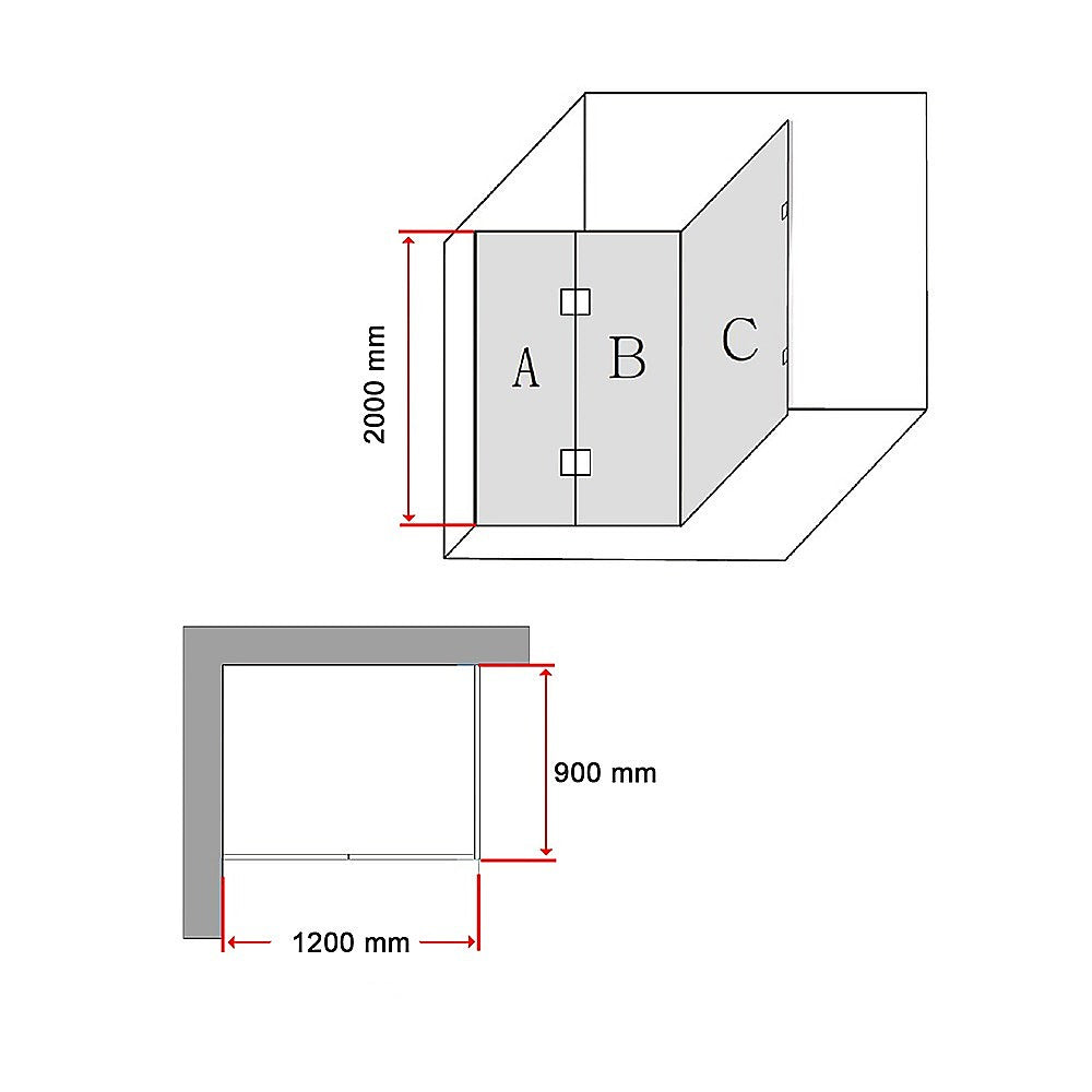 1200 x 900mm Frameless 10mm Glass Shower Screen By Della Francesca