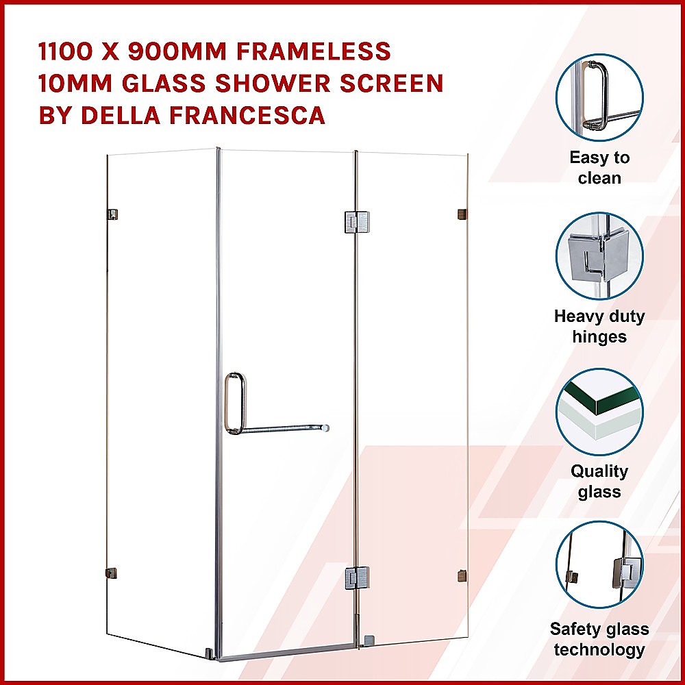 1100 x 900mm Frameless 10mm Glass Shower Screen By Della Francesca